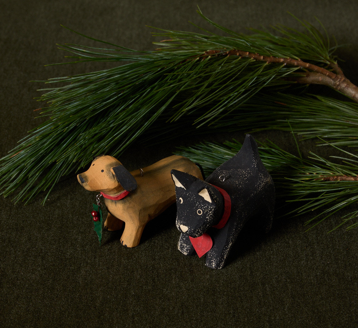VINTAGE PAIR OF PUPS ORNAMENTS