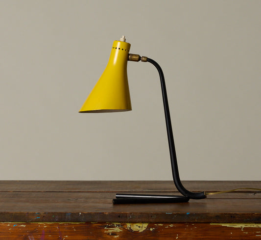 ITALIAN METAL FOOTED TABLE LAMP WITH YELLOW ENAMEL SHADE