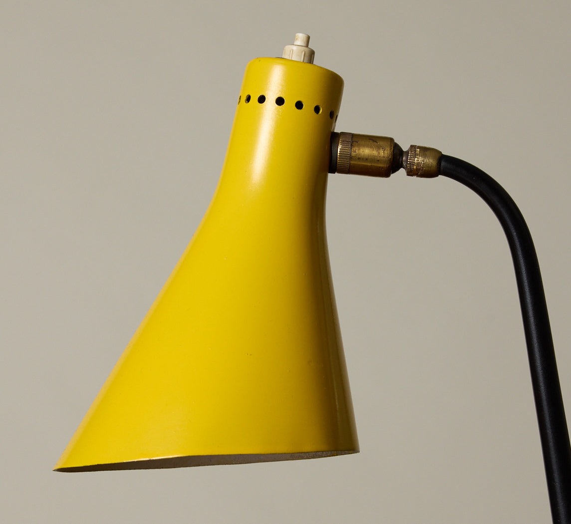 ITALIAN METAL FOOTED TABLE LAMP WITH YELLOW ENAMEL SHADE