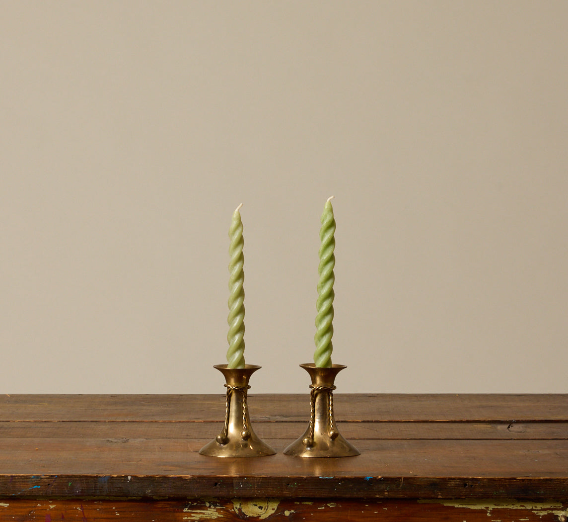 PAIR OF VINTAGE BRASS CANDLESTICKS WITH ROPE TASSELS