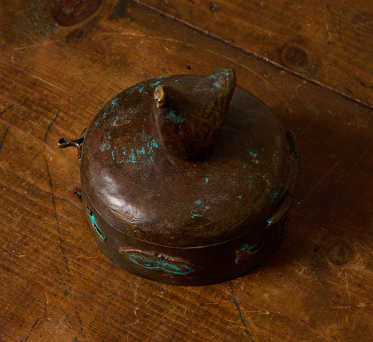 VINTAGE BRONZE BIRD LIDDED TRINKET BOX