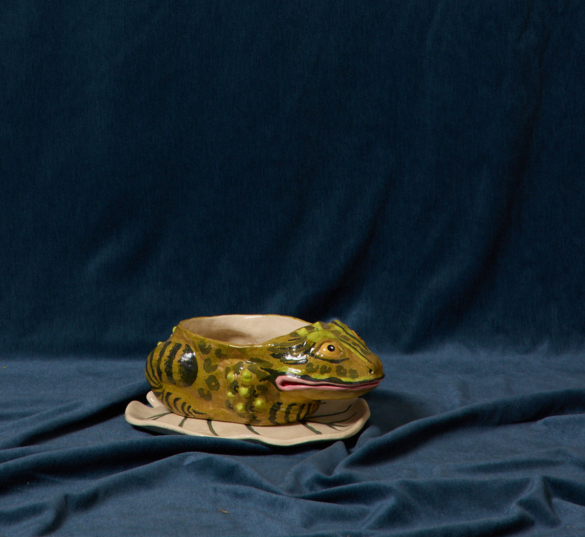 FROG PLANTER WITH LILY PAD PLATE BY PEARCE WILLIAMS