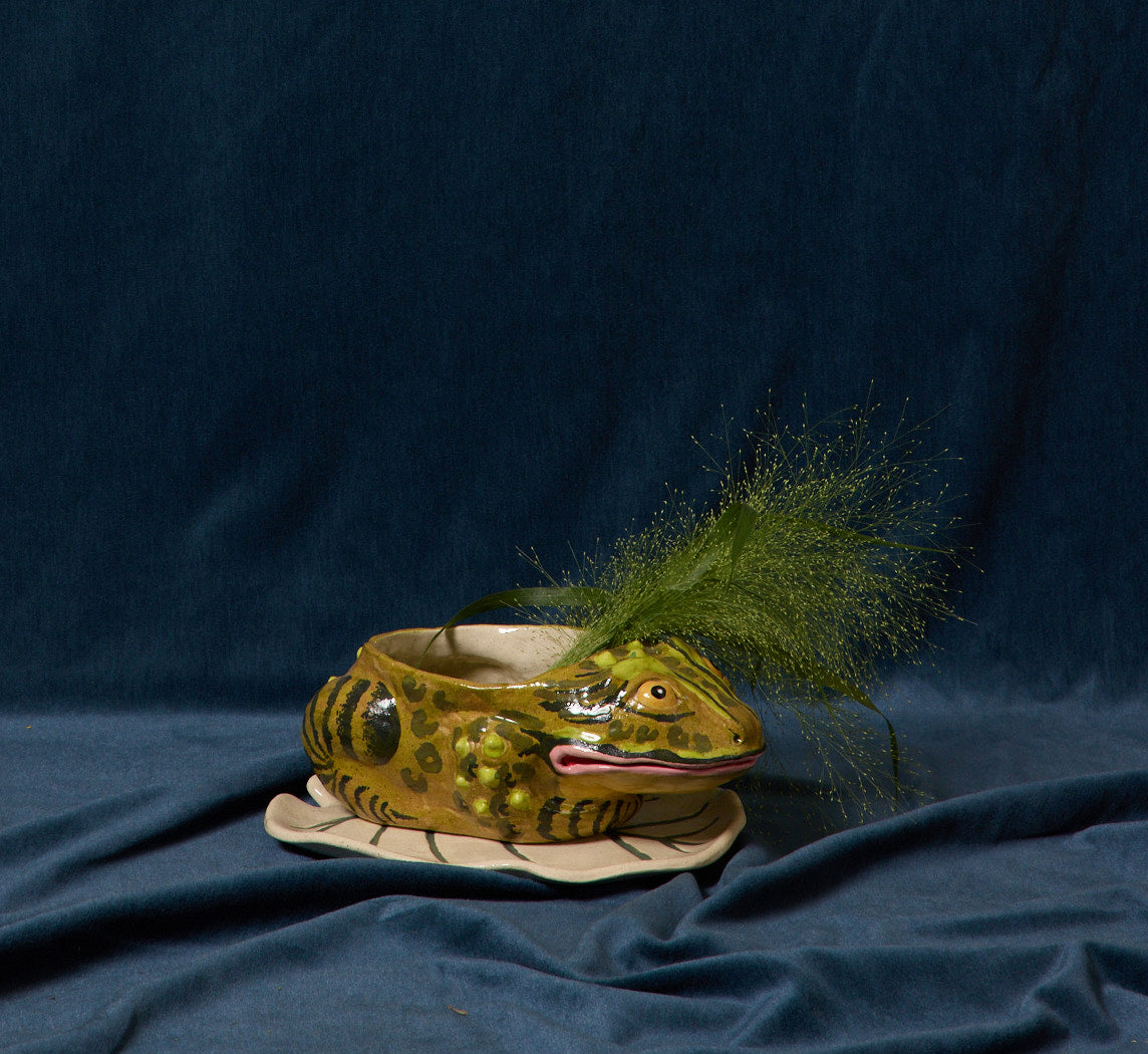 FROG PLANTER WITH LILY PAD PLATE BY PEARCE WILLIAMS