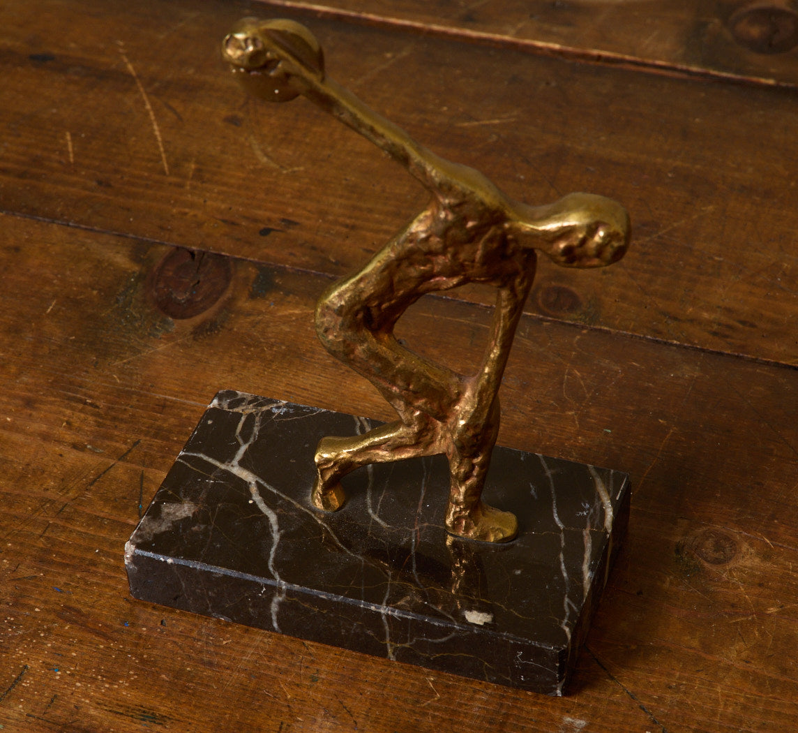 PAIR OF VINTAGE GILT & MARBLE NUDE FIGURE DISCUS THROWER BOOKENDS