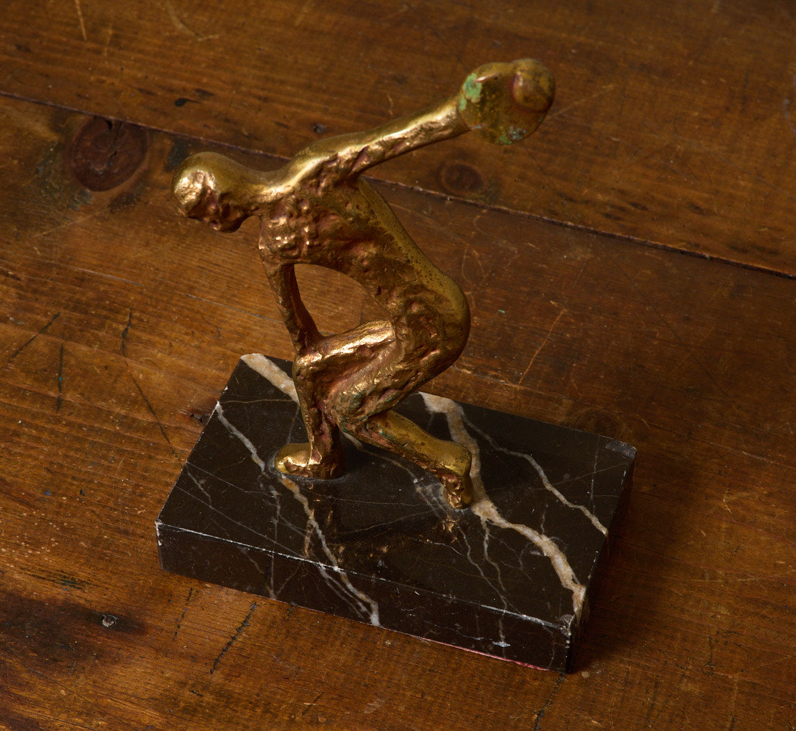 PAIR OF VINTAGE GILT & MARBLE NUDE FIGURE DISCUS THROWER BOOKENDS