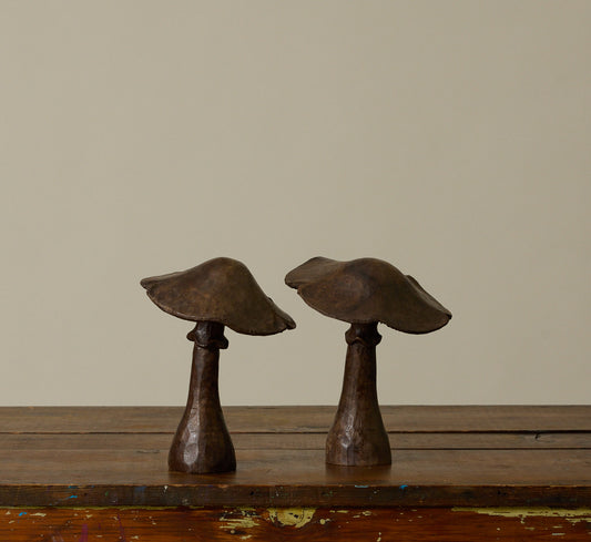 PAIR OF CARVED WOOD MUSHROOMS