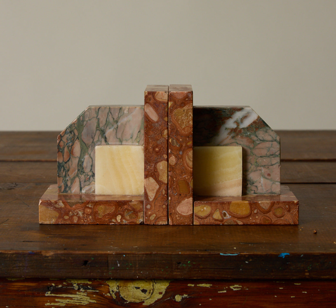 1960S FRENCH MARBLE BOOKENDS