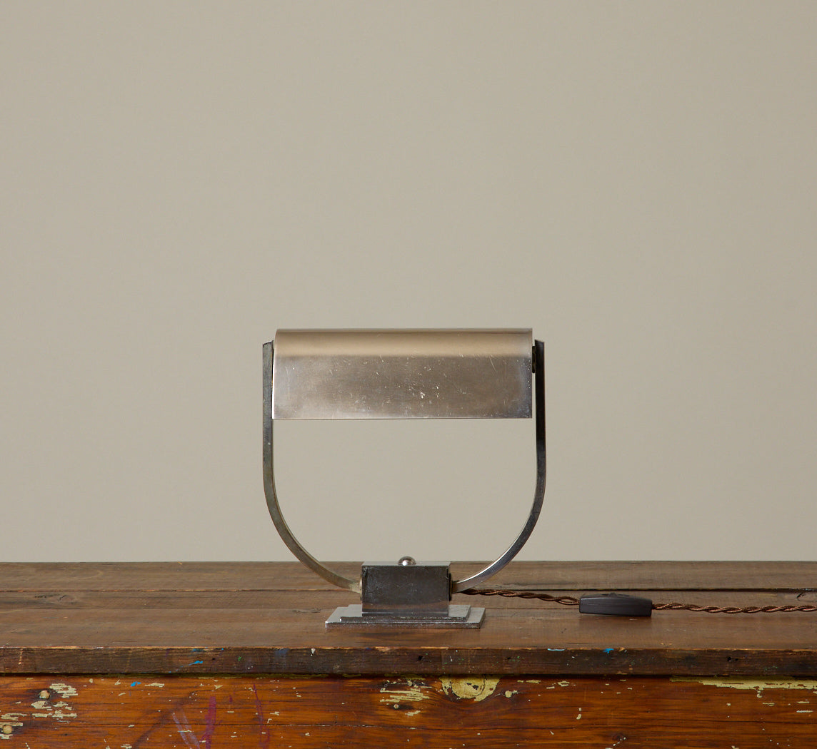 1930S FRENCH MODERNIST CHROME TABLE LAMP