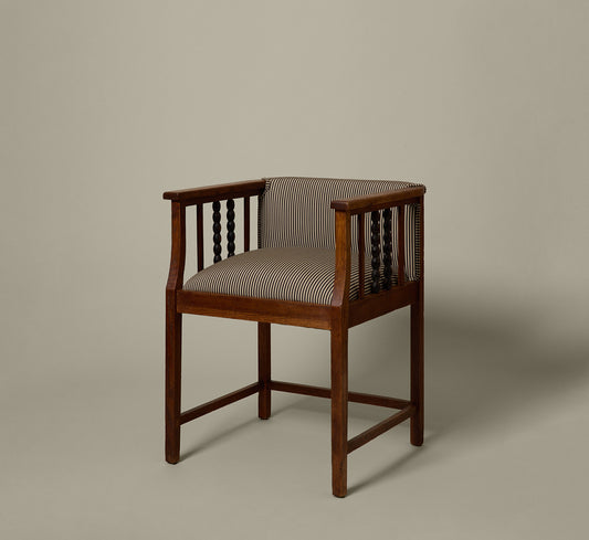 1920S DUTCH ART DECO OAK SIDE CHAIR IN SILK STRIPE