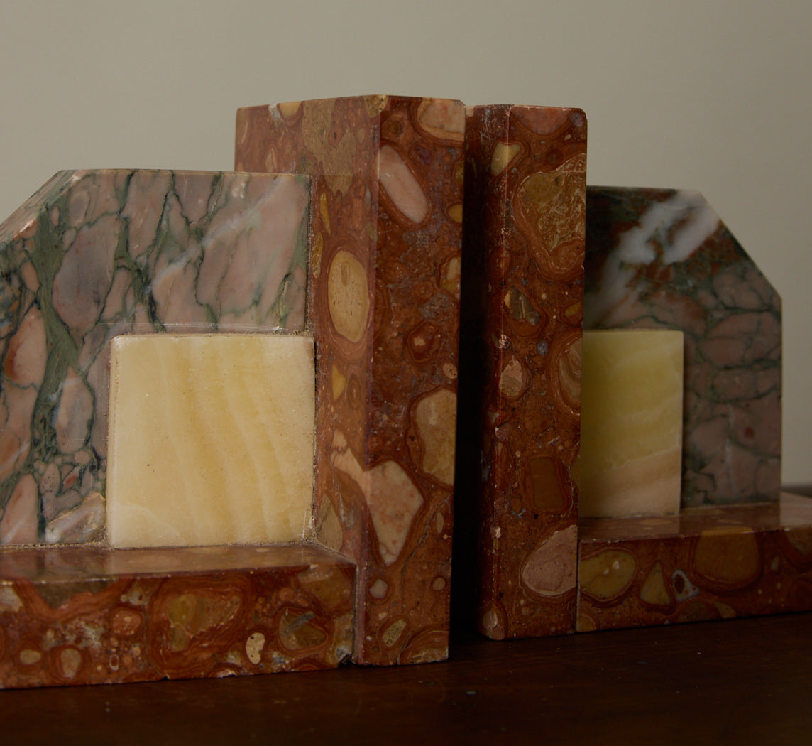 1960S FRENCH MARBLE BOOKENDS