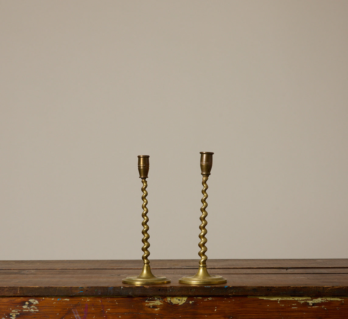PAIR OF VINTAGE SPIRAL  BRASS CANDLESTICK HOLDERS