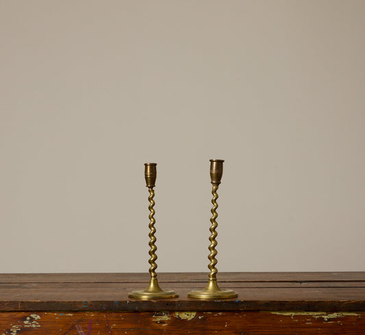 PAIR OF VINTAGE SPIRAL  BRASS CANDLESTICK HOLDERS
