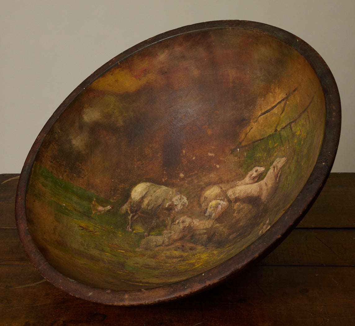 ANTIQUE OVERSIZED PASTORAL SCENE DOUGH BOWL