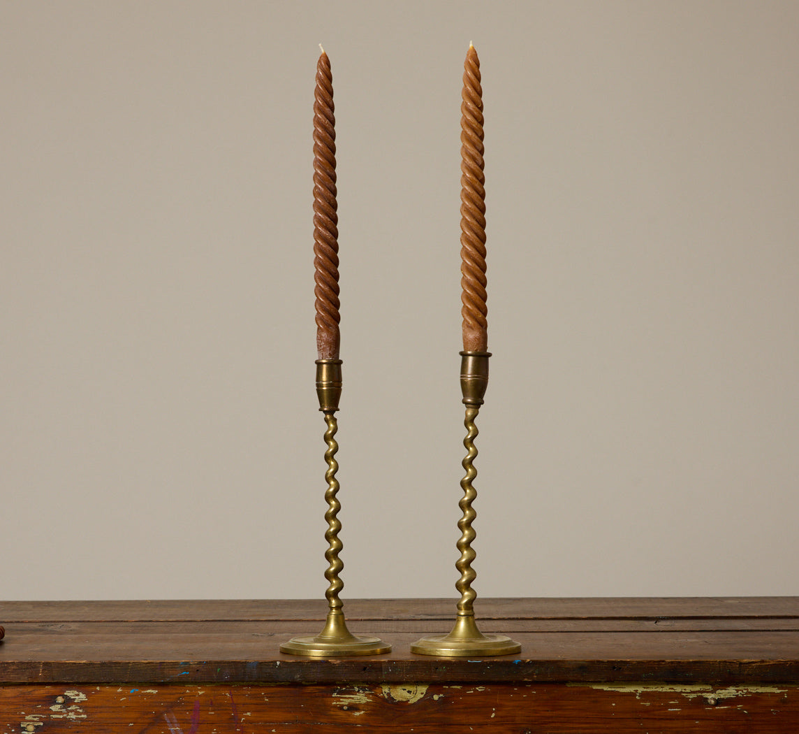 PAIR OF VINTAGE SPIRAL  BRASS CANDLESTICK HOLDERS