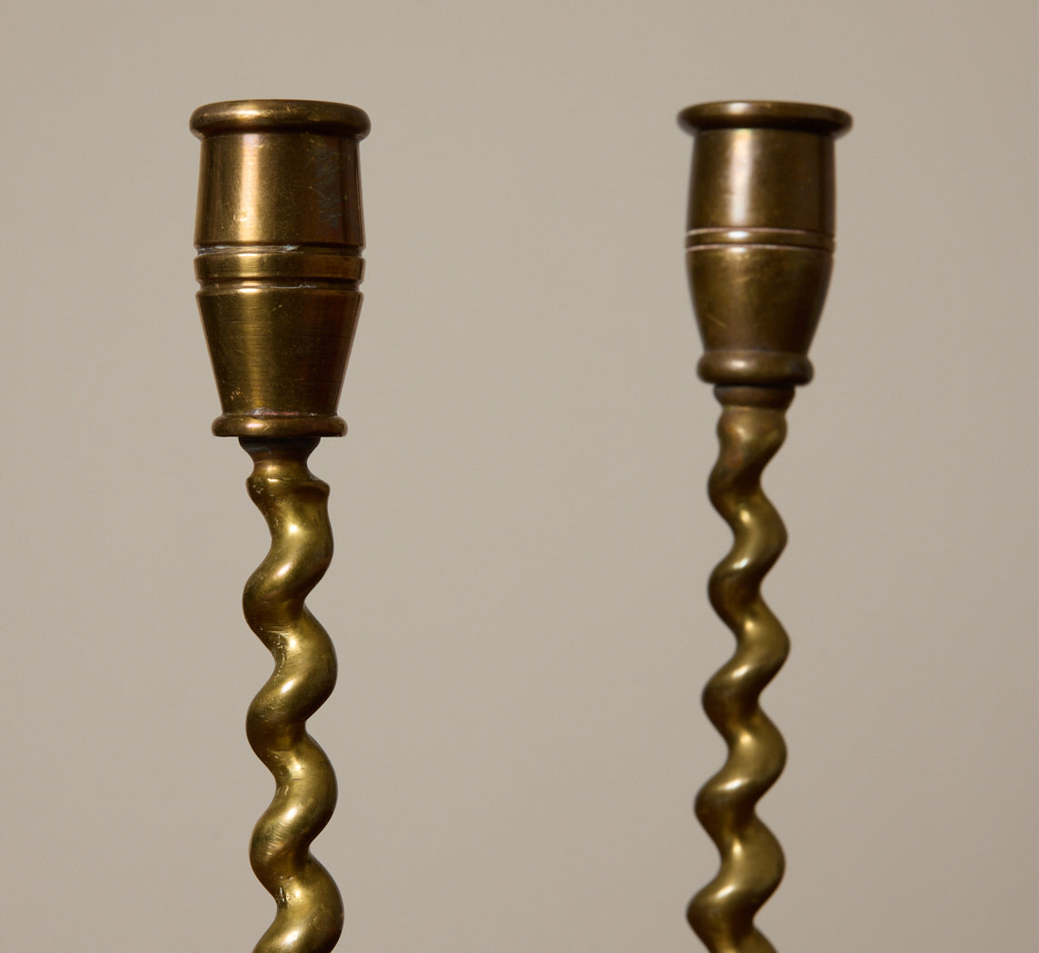 PAIR OF VINTAGE SPIRAL  BRASS CANDLESTICK HOLDERS