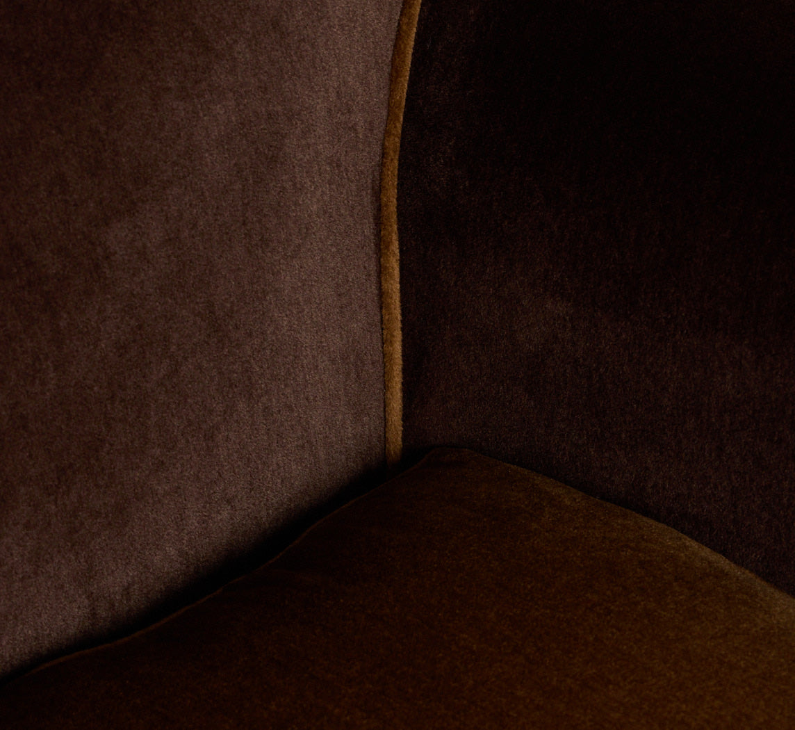 PAIR OF FRENCH CLUB CHAIRS IN BROWN AND CARAMEL MOHAIR