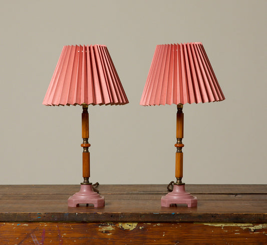 PAIR OF AMBER & PINK BAKELITE TABLE LAMPS