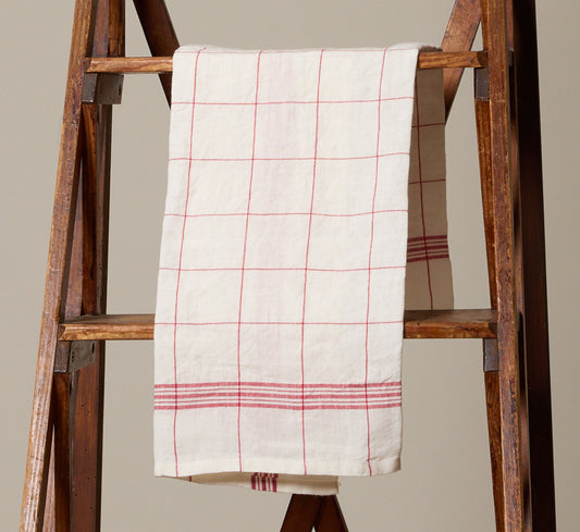 CHARVET FRENCH LINEN TEA TOWEL IN ROUGE