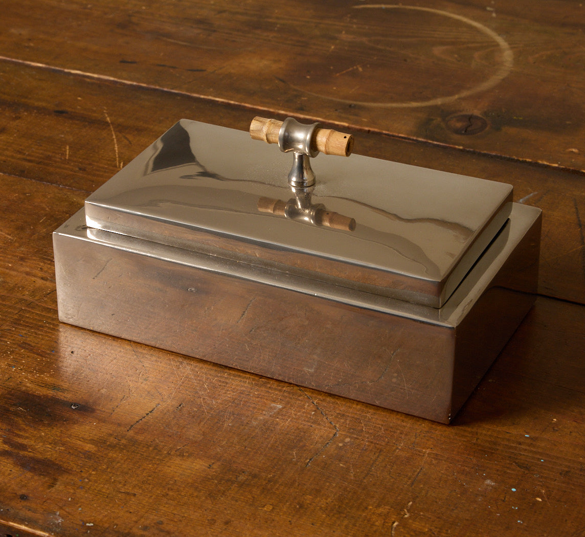 MIDCENTURY CHROME & BAMBOO TRINKET BOX