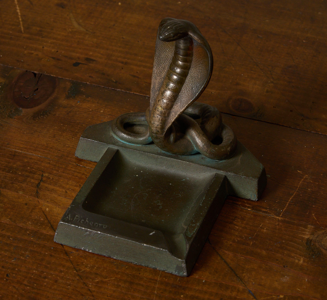 ART DECO FRENCH BRONZE COBRA ASHTRAY