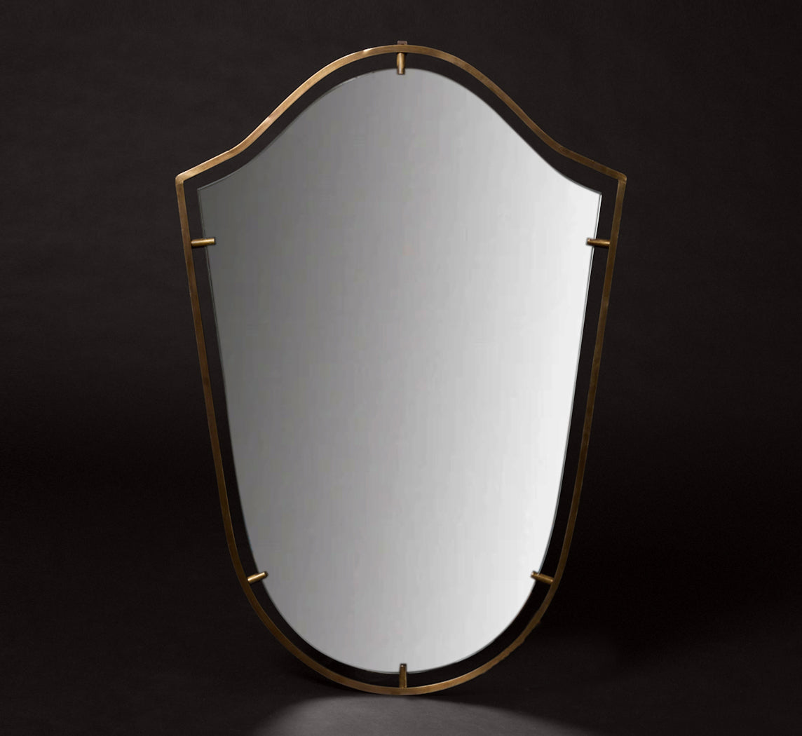 1950S ITALIAN BRASS & FLOATING GLASS WALL MIRROR