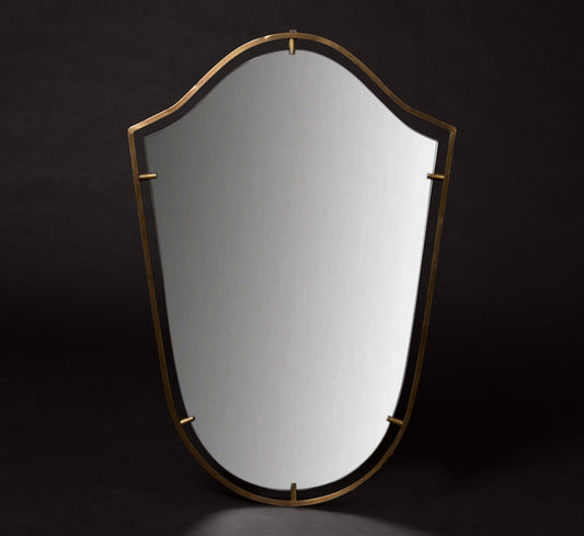 1950S ITALIAN BRASS & FLOATING GLASS WALL MIRROR