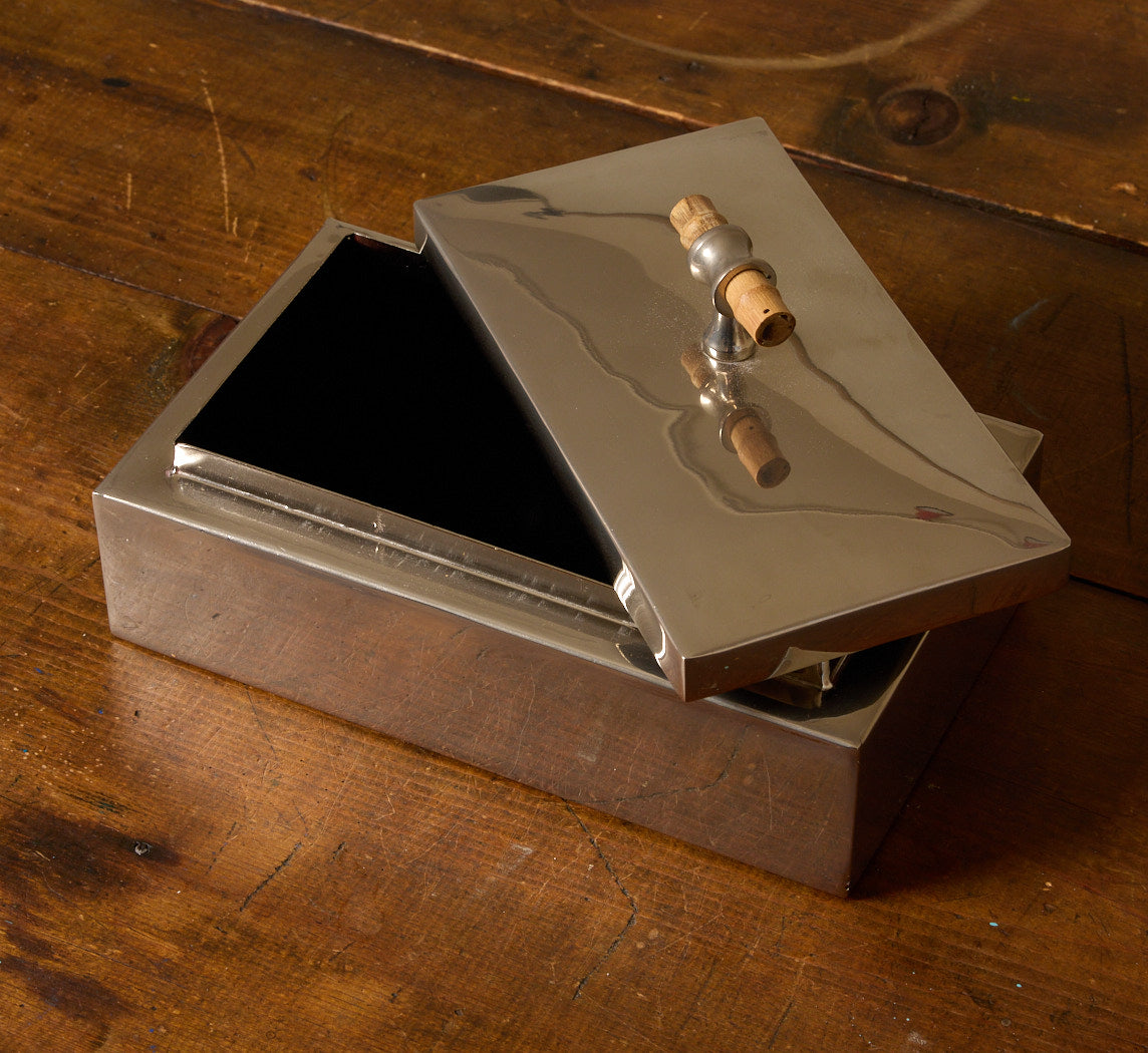 MIDCENTURY CHROME & BAMBOO TRINKET BOX