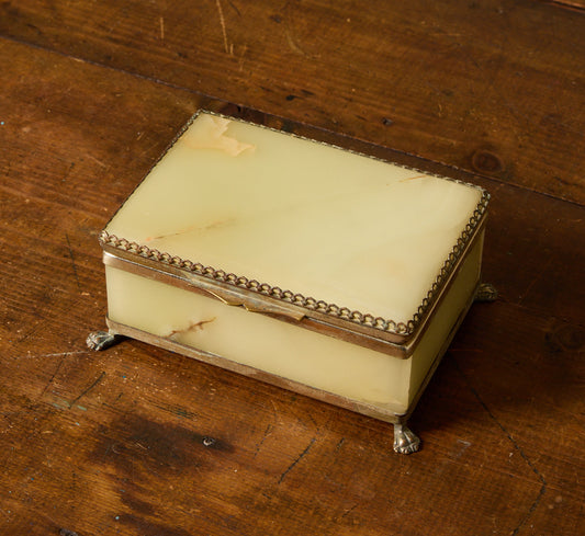 VINTAGE ITALIAN ONYX FOOTED JEWELRY BOX