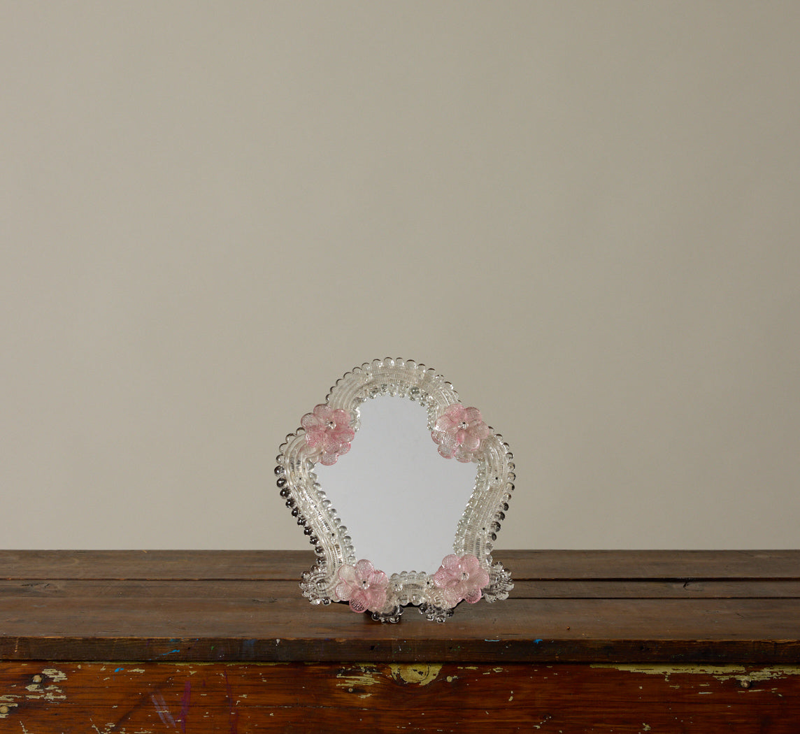 1960S MURANO GLASS MIRROR WITH PINK FLOWERS II