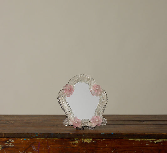 1960S MURANO GLASS MIRROR WITH PINK FLOWERS II