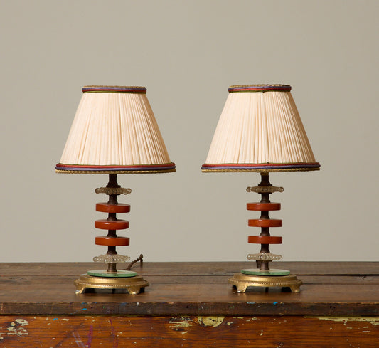 PAIR OF VINTAGE ART DECO BAKELITE & GLASS TABLE LAMPS