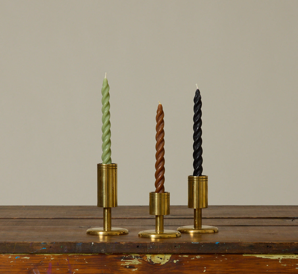 SET OF 3 DANISH MIDCENTURY BRASS CANDLESTICK HOLDERS
