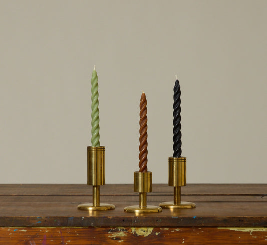 SET OF 3 DANISH MIDCENTURY BRASS CANDLESTICK HOLDERS