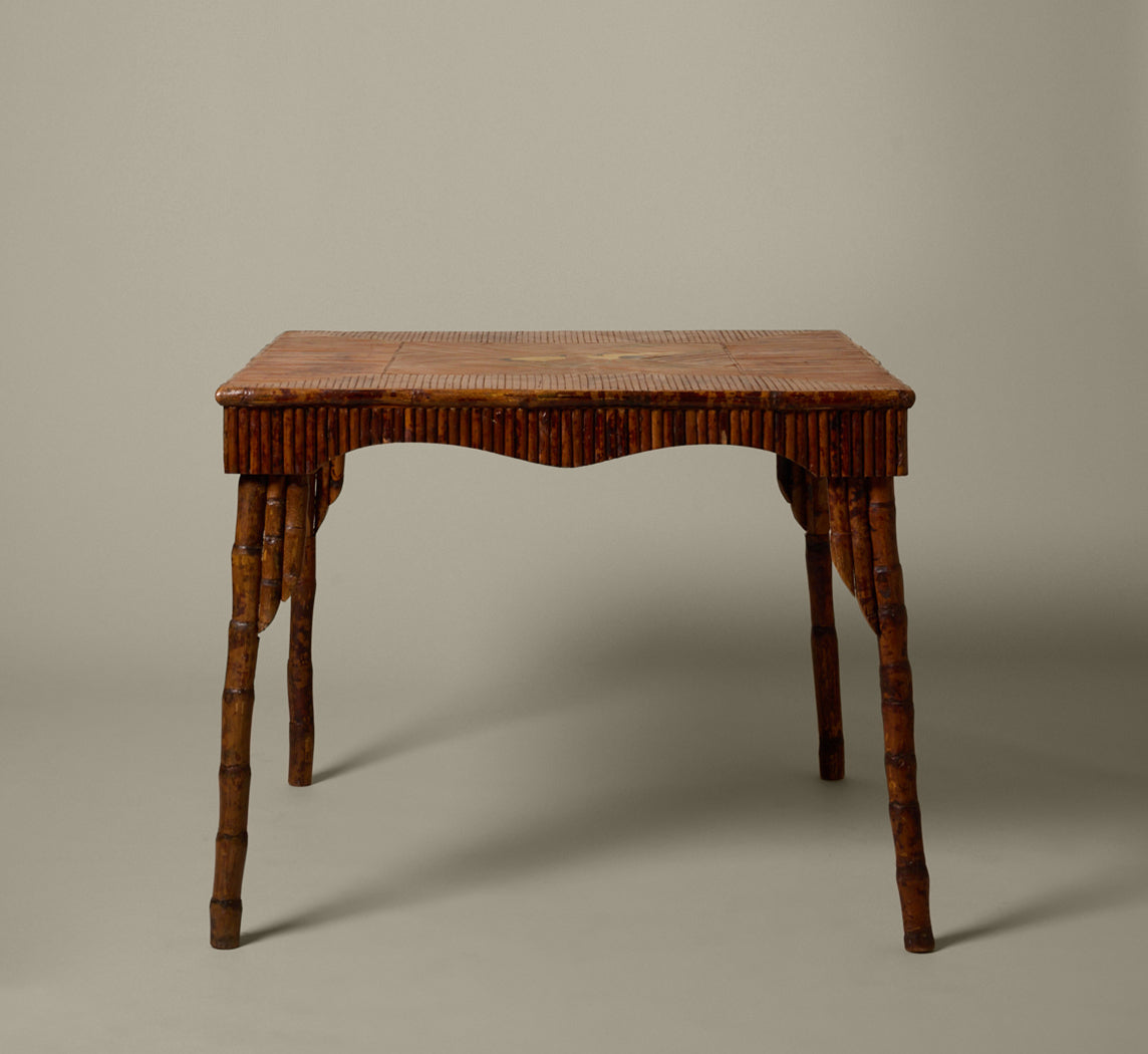 ENGLISH BAMBOO TABLE WITH PAINTED CRANES, CIRCA 1960