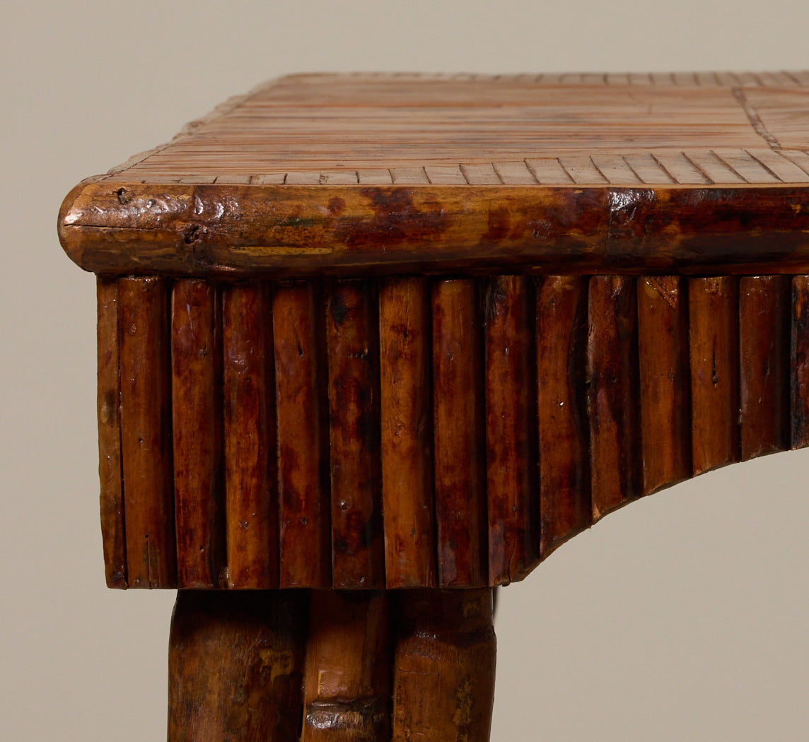 ENGLISH BAMBOO TABLE WITH PAINTED CRANES, CIRCA 1960