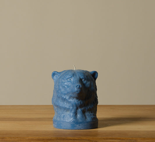 BRITISH COLOUR STANDARD ANIMAL HEAD BEAR CANDLE IN SAXE BLUE