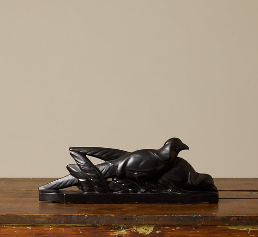 VINTAGE FRENCH ART DECO EARTHENWARE PHEASANT SCULPTURE