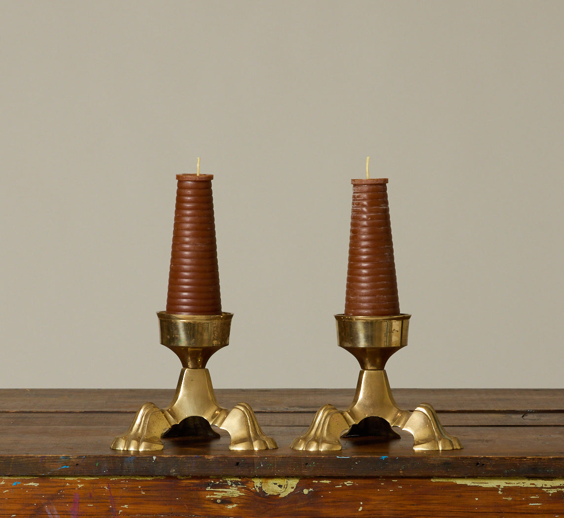 PAIR OF VINTAGE BRASS CLAWFOOT CANDLESTICK HOLDERS