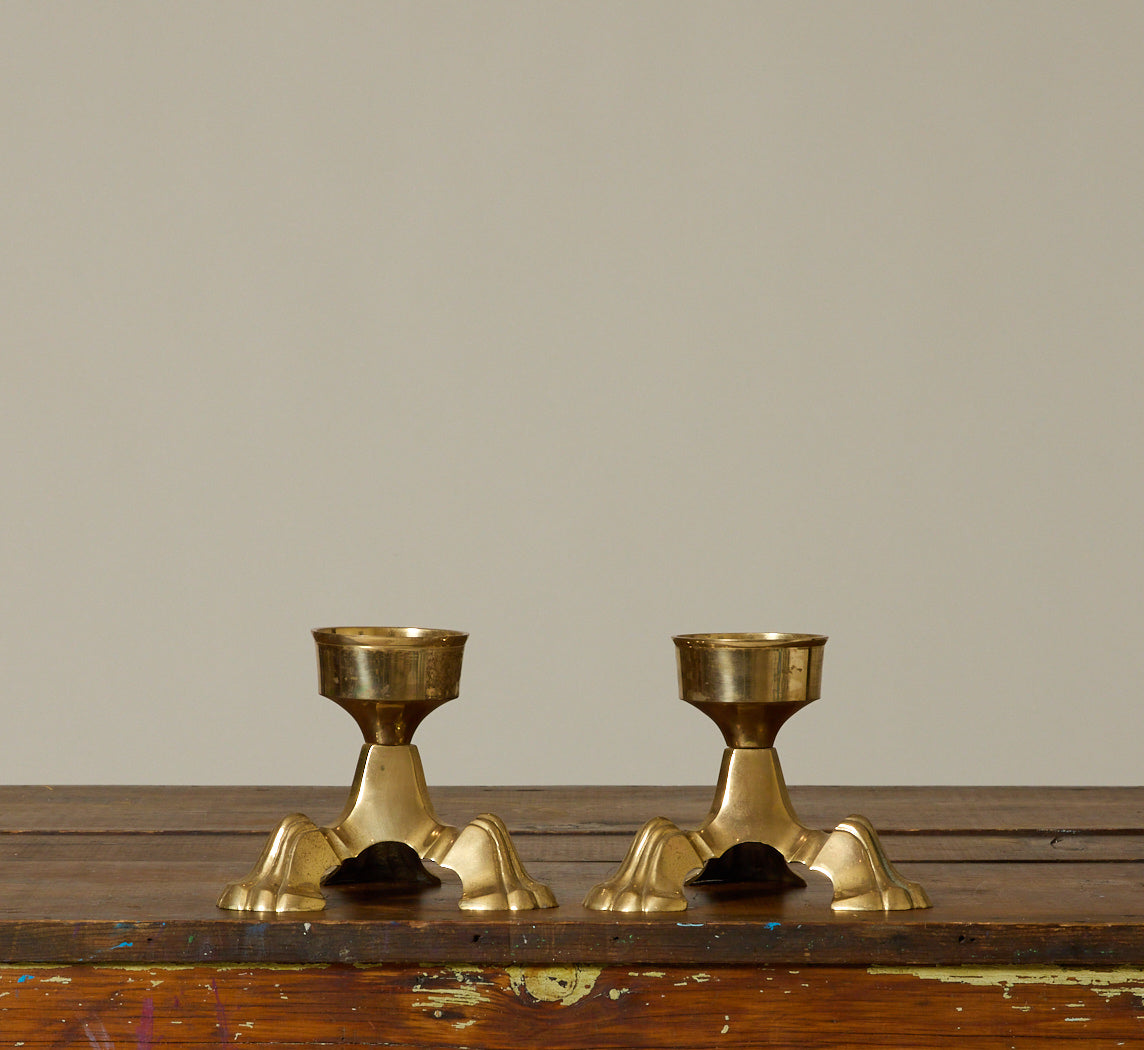PAIR OF VINTAGE BRASS CLAWFOOT CANDLESTICK HOLDERS