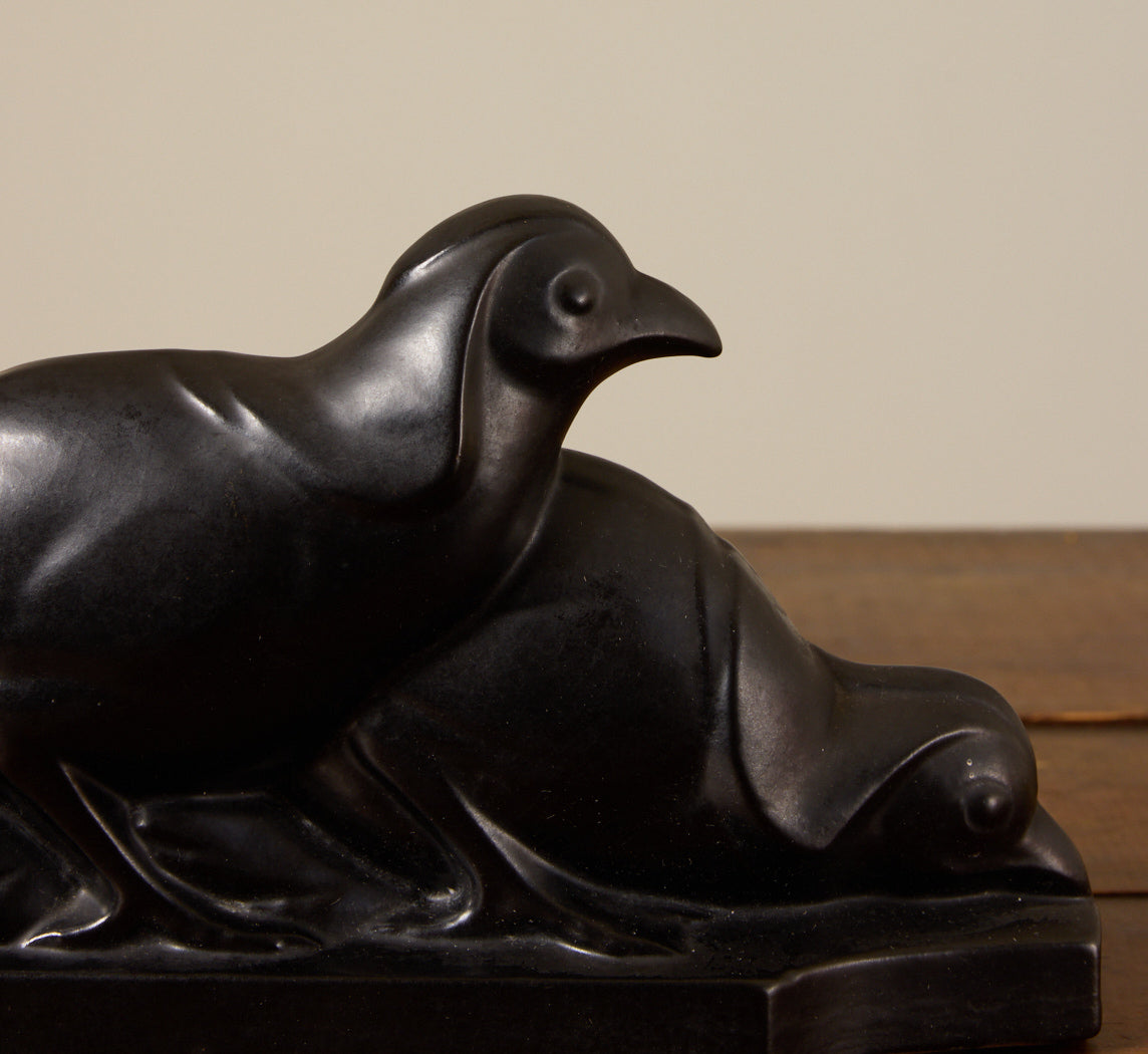 VINTAGE FRENCH ART DECO EARTHENWARE PHEASANT SCULPTURE