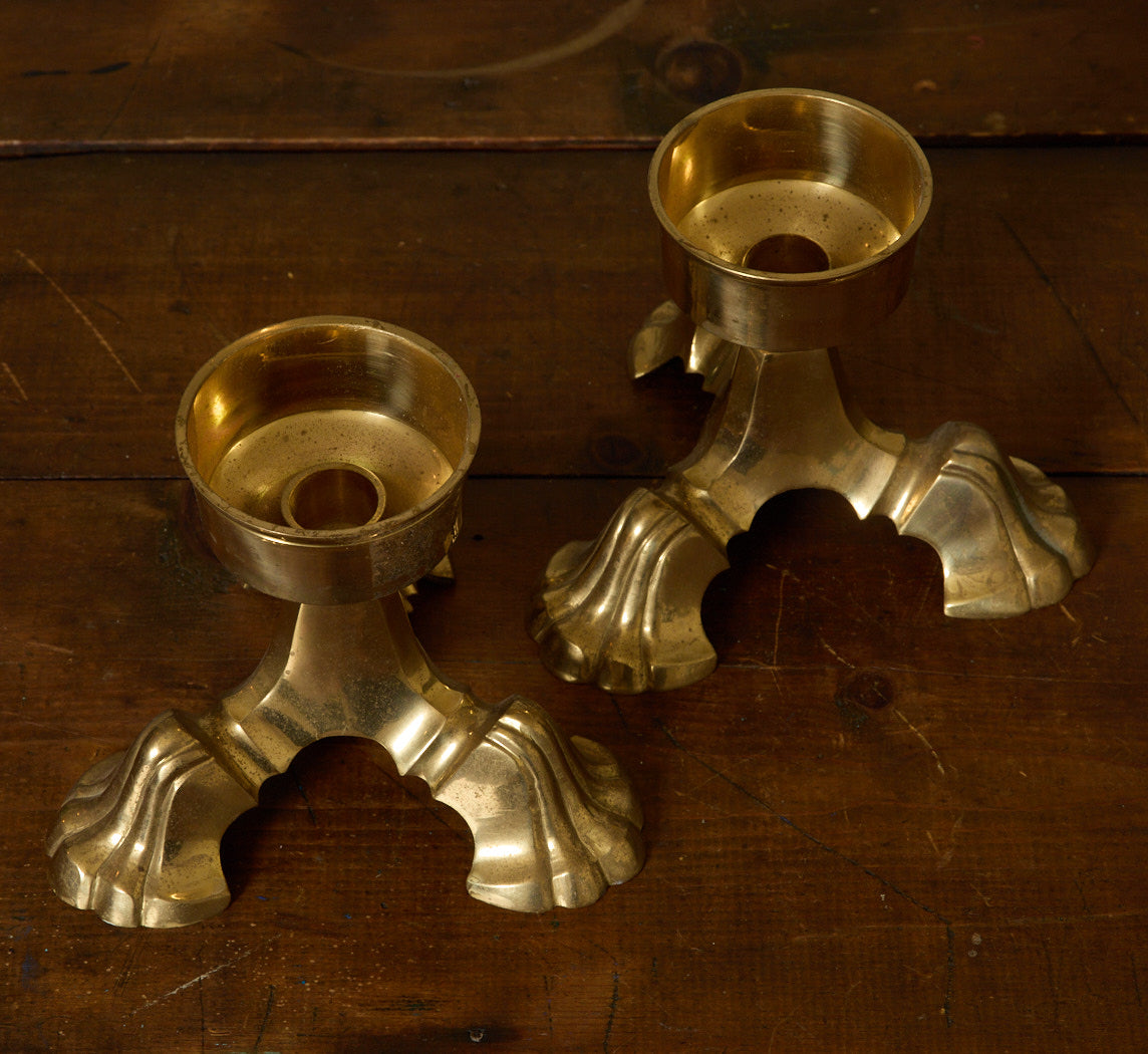 PAIR OF VINTAGE BRASS CLAWFOOT CANDLESTICK HOLDERS