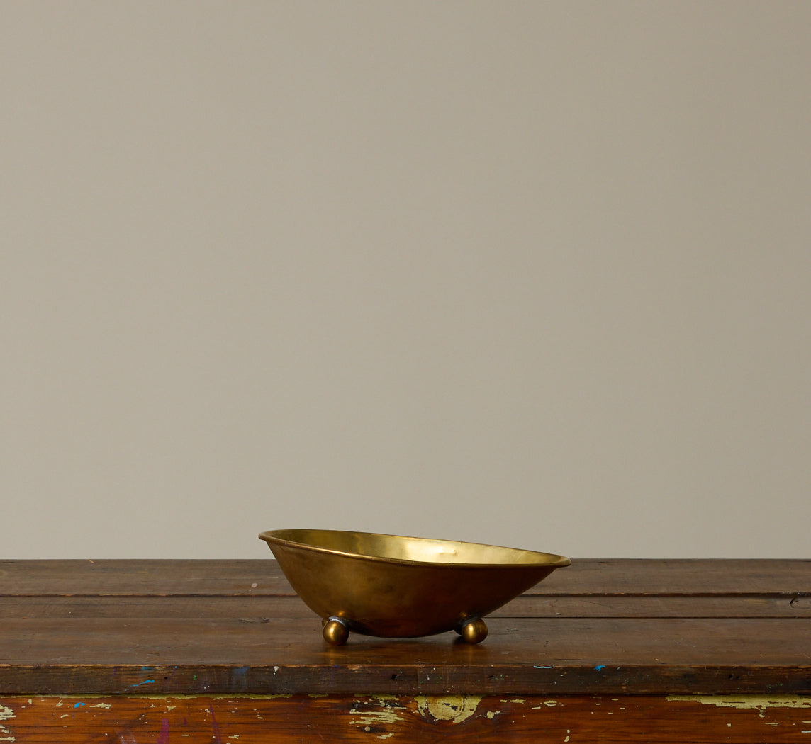 VINTAGE BALL FOOTED BRASS VESSEL