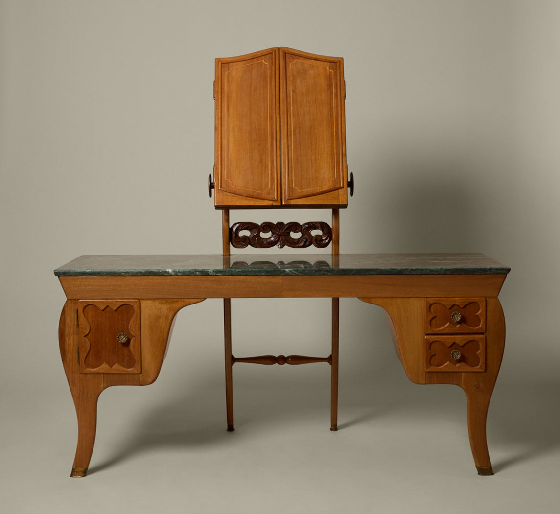 1940S ITALIAN NOVECENTO WALNUT & MARBLE VANITY SET