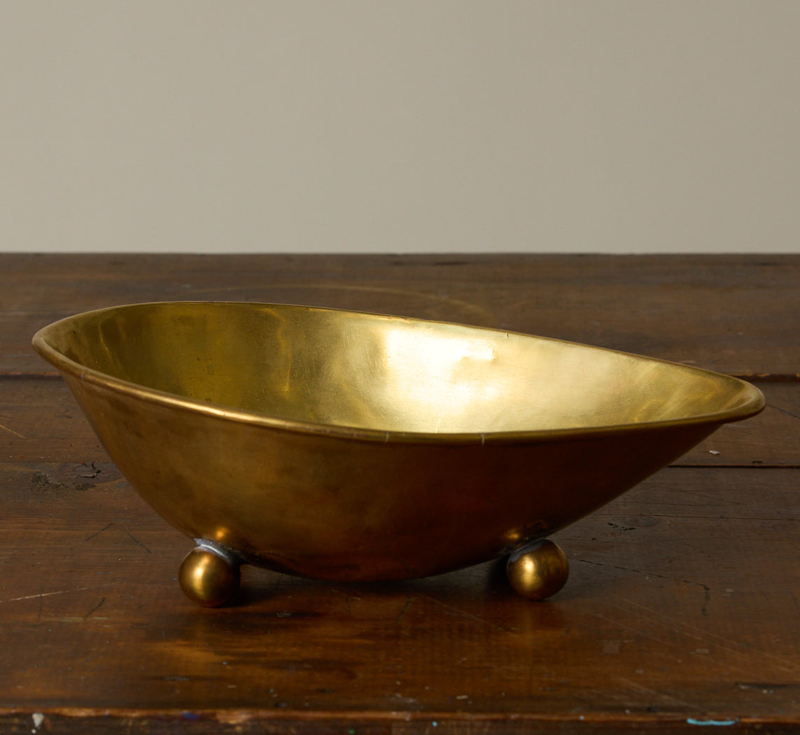 VINTAGE BALL FOOTED BRASS VESSEL