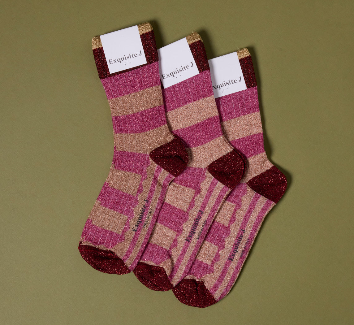 EXQUISITE J LUREX SOCKS IN BLUSH STRIPE