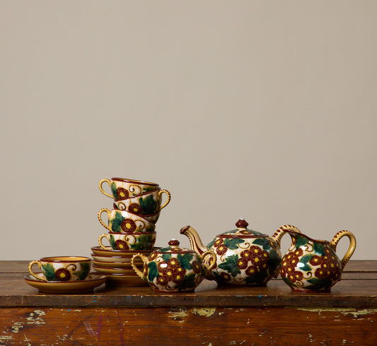 1940S ITALIAN ART DECO FLORAL MAJOLICA TEA SERVICE