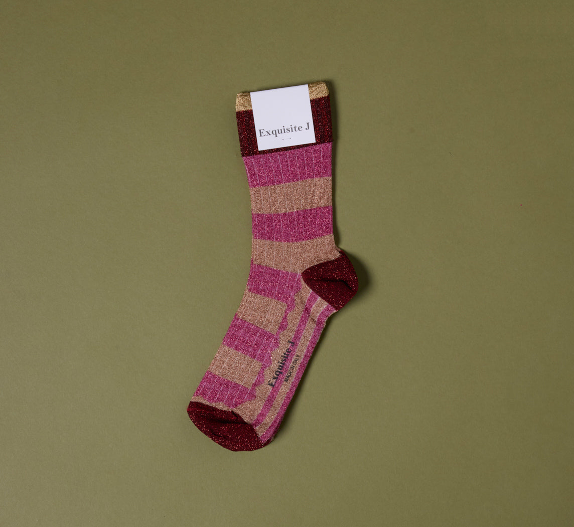 EXQUISITE J LUREX SOCKS IN BLUSH STRIPE