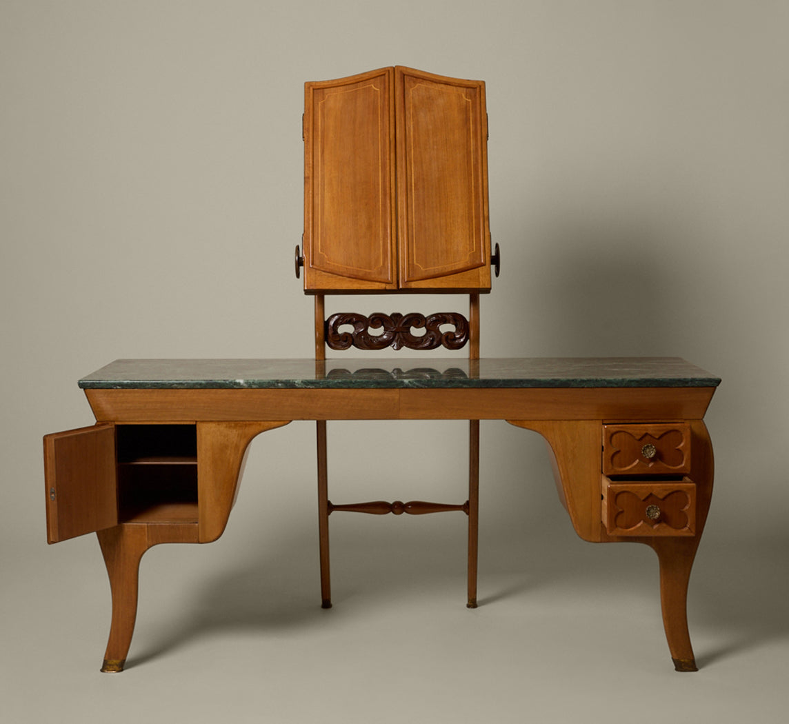 1940S ITALIAN NOVECENTO WALNUT & MARBLE VANITY SET