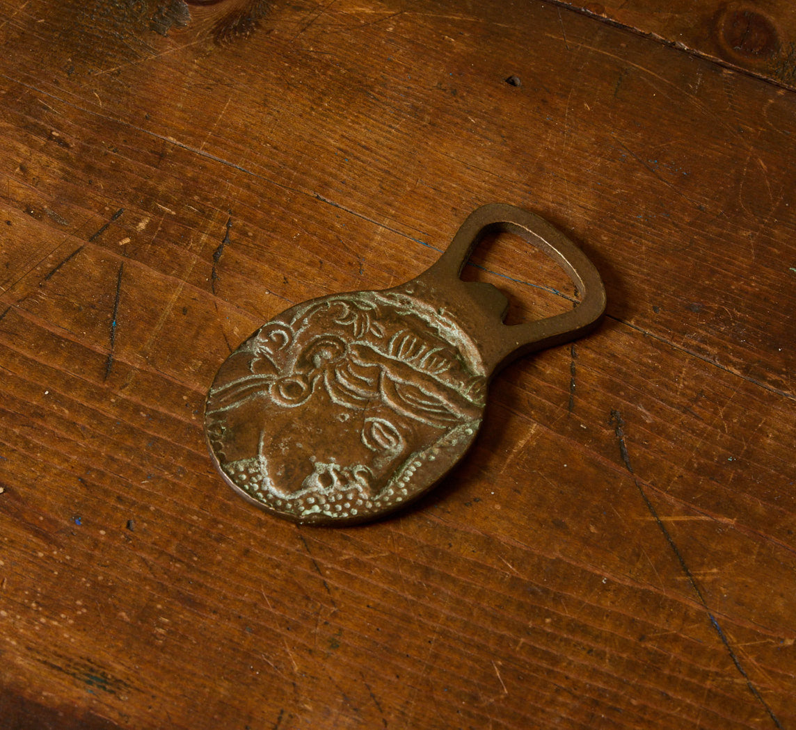 VINTAGE SOLID BRASS GRECO-ROMAN BOTTLE OPENER