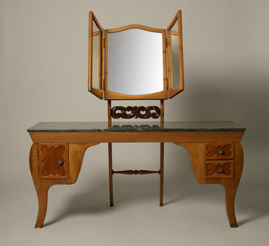 1940S ITALIAN NOVECENTO WALNUT & MARBLE VANITY SET